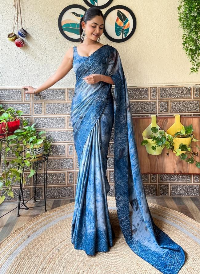 Rangoli Silk Blue Party Wear Prizam Print Saree